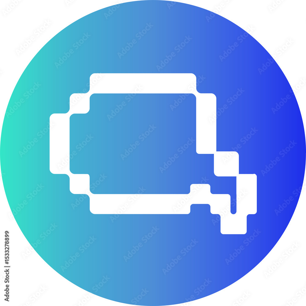 Poster pixelated speech bubble icon is resting on teal to blue gradient showing transparent background