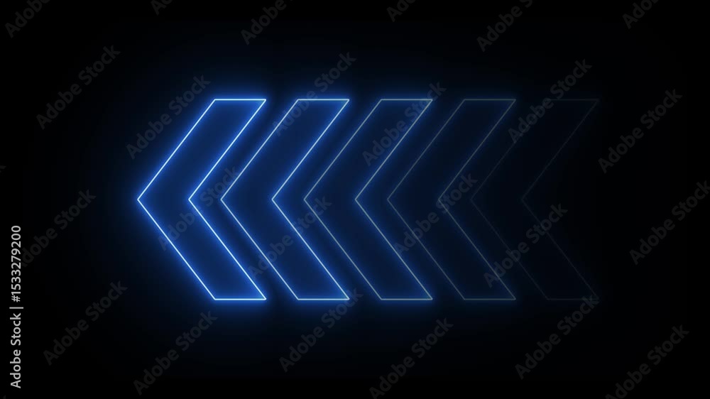 Poster blue Neon line arrow animation. Glowing left arrow looping animated. direction neon arrow sign motion. Blinking direction arrows 4k video.