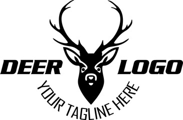 Deer hunter logo, deer logo, badge, emblem, label design template. vector illustration of deer head silhouette and arrow. hunter club, deer hunting symbol icon