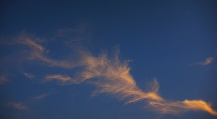 yellow clouds in the blue sky, the afternoon sky with yellow clouds hit by the sunlight