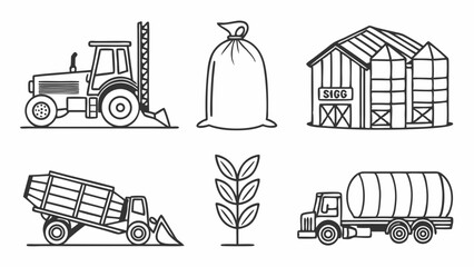 Farm Equipment Icons Tractor, Grain, Barn, and More