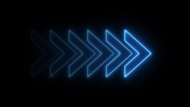 blue Neon line arrow animation. Glowing wright arrow looping animated. direction neon arrow sign motion. Blinking direction arrows 4k video.