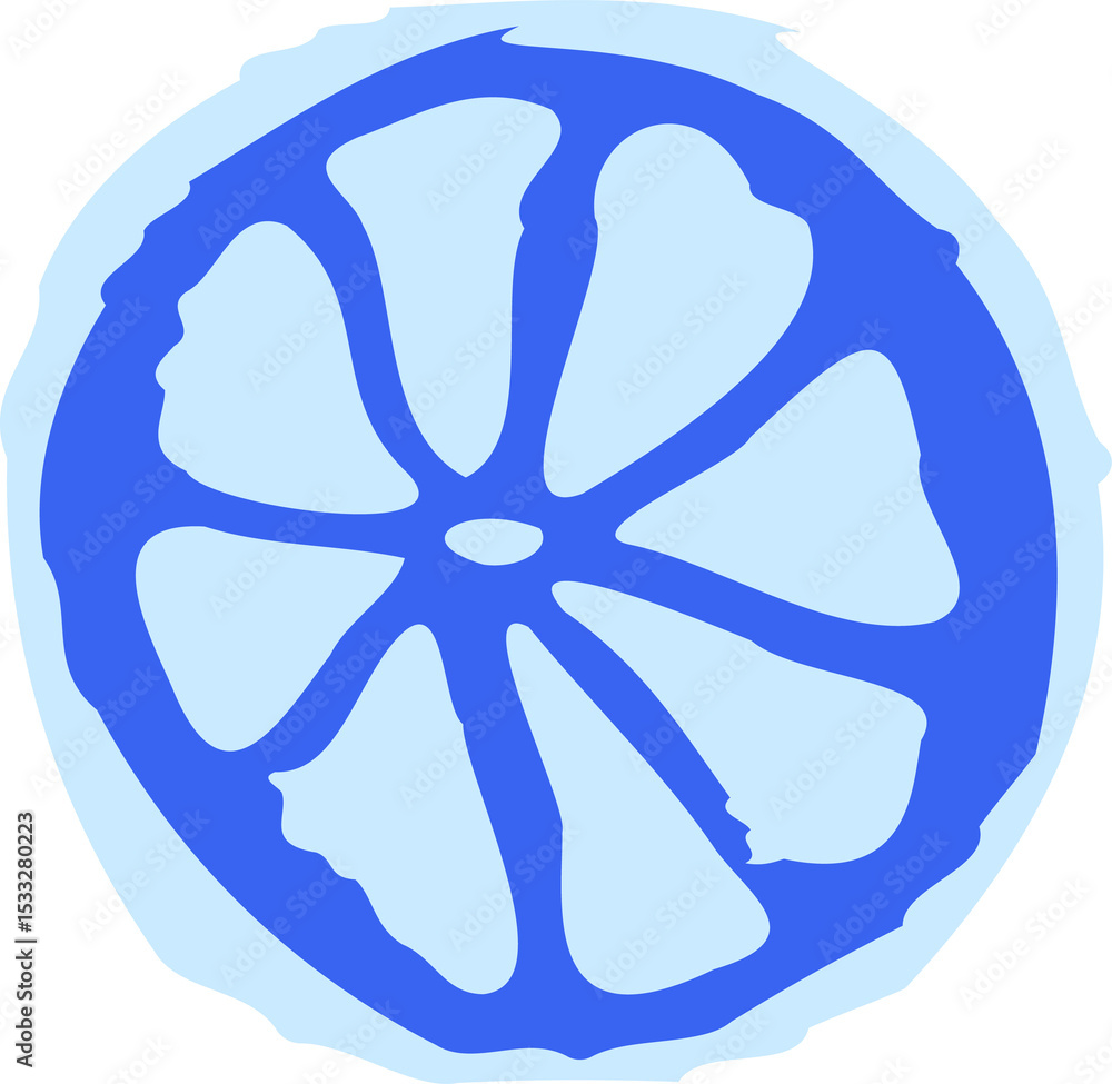 Poster stylized citrus slice showing ten segments in two-tone flat design with transparent background