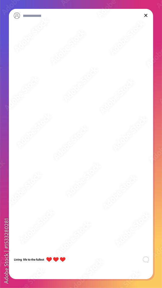 Poster flat ui mockup showing post interface with avatar icon, gradient frame, transparent bg, copy space