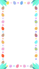 Vector Easter-themed frame is showing pastel eggs and flowers on transparent background, copy space