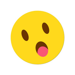 Surprised cartoon emoji face is being displayed on transparent background, in flat vector design