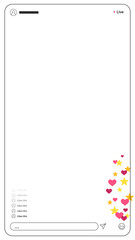 Smartphone is showing live stream overlay on transparent background with hearts, stars, comment bar