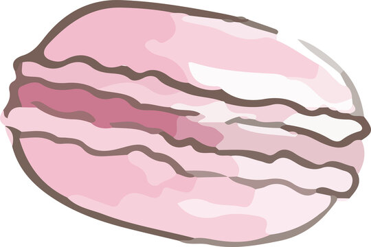 Naklejki Flat illustration featuring pink macaron cookie on transparent background, showing meringue shells