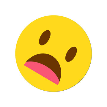Shocked face emoticon is tilting in flat design, brown eyes, pink tongue, transparent background