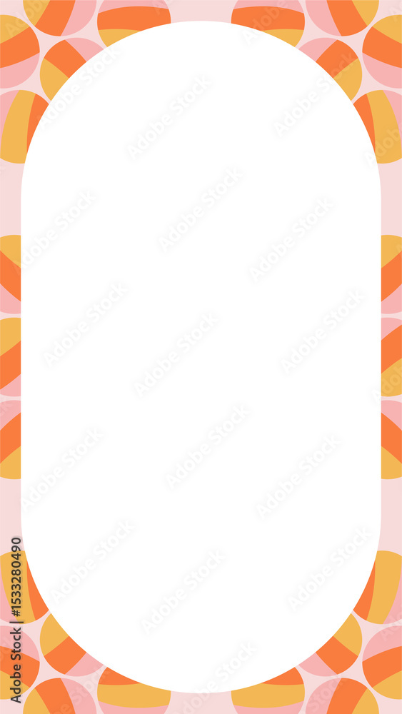 Poster flat design is showing border with teal round rectangle and orange petals on transparent background