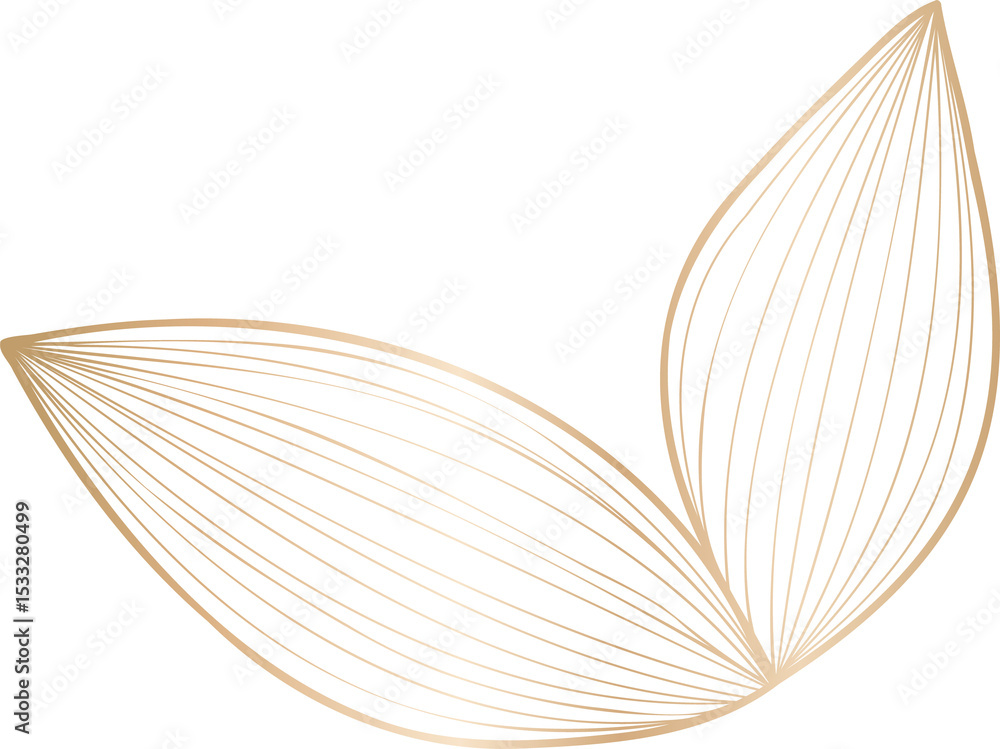 Aufkleber two golden leaf-like motifs are overlapping and flowing on transparent background in flat design