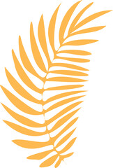 Stylized palm frond silhouette is appearing in flat design with golden leaves on clear background