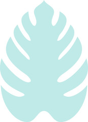 Monstera leaf is being shown in flat design with turquoise color and transparent background