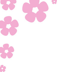Decorative stylized pink flowers with white centers are framing flat design on clear background