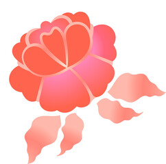 Stylized coral-pink flower bloom is floating with petal shapes, flat vector, transparent background