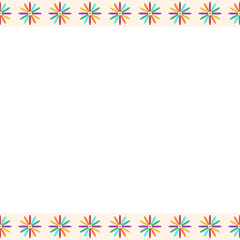 Flat design banner is featuring blue panel, cream bands, rainbow flowers on transparent canvas