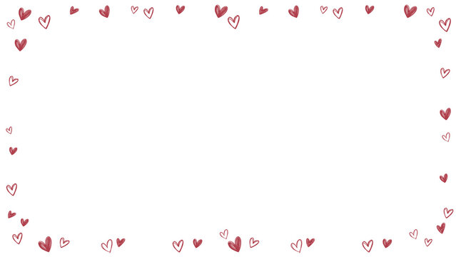 Doodle-style heart-shaped border is forming around transparent background, featuring red hearts