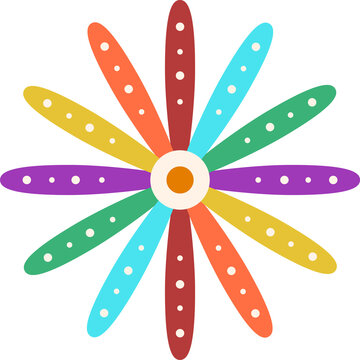 Fototapeta Daisy icon is showing sixteen petals with dots around disk in flat design, transparent background