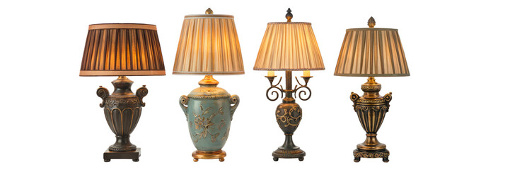Elegant decorative table lamps set classic style home decor room on transparent background