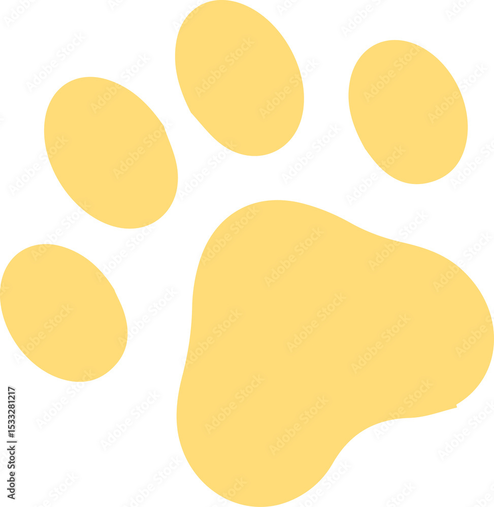 Poster stylized yellow paw print icon is floating on transparent background in flat design style