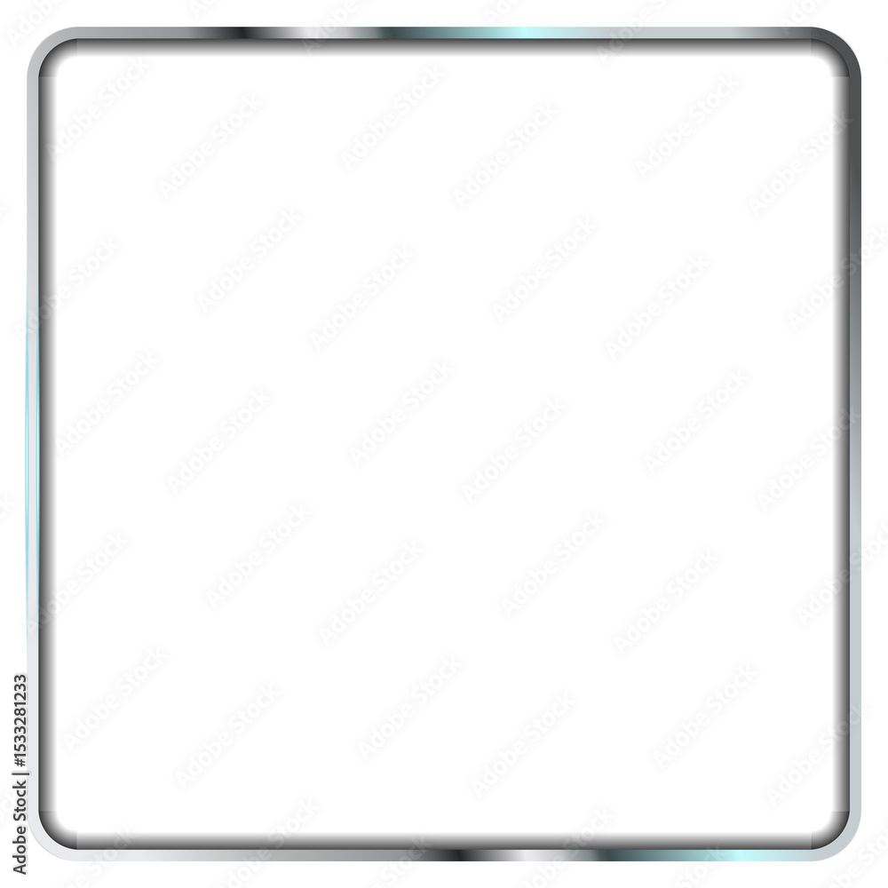 Poster metallic rounded-rectangle frame is gleaming in 3d render with transparent background