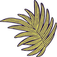 Frond graphic is showing flat design with yellow mosaic on transparent background, copy space