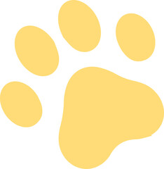 Stylized yellow paw print icon is floating on transparent background in flat design style