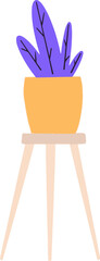 Vector plant is showing purple leaves in orange pot on wooden tripod stand, transparent background
