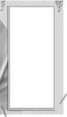 Festive silver frame is featuring silver ribbons, star confetti, transparent background, copy space