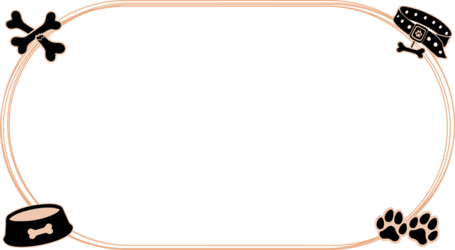 Flat dog rope-frame is showing on transparent background, collar, bowl, bone paw icons, copy space