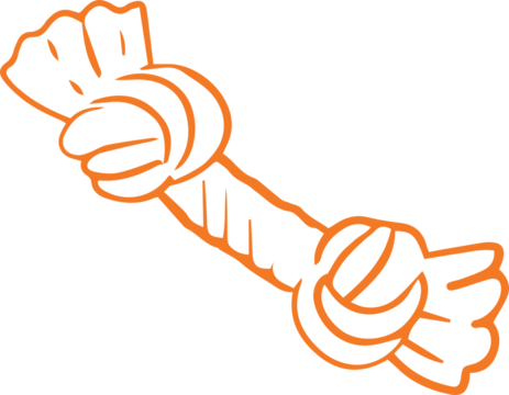 Orange dog rope toy is showing flat design featuring twisted texture on transparent background