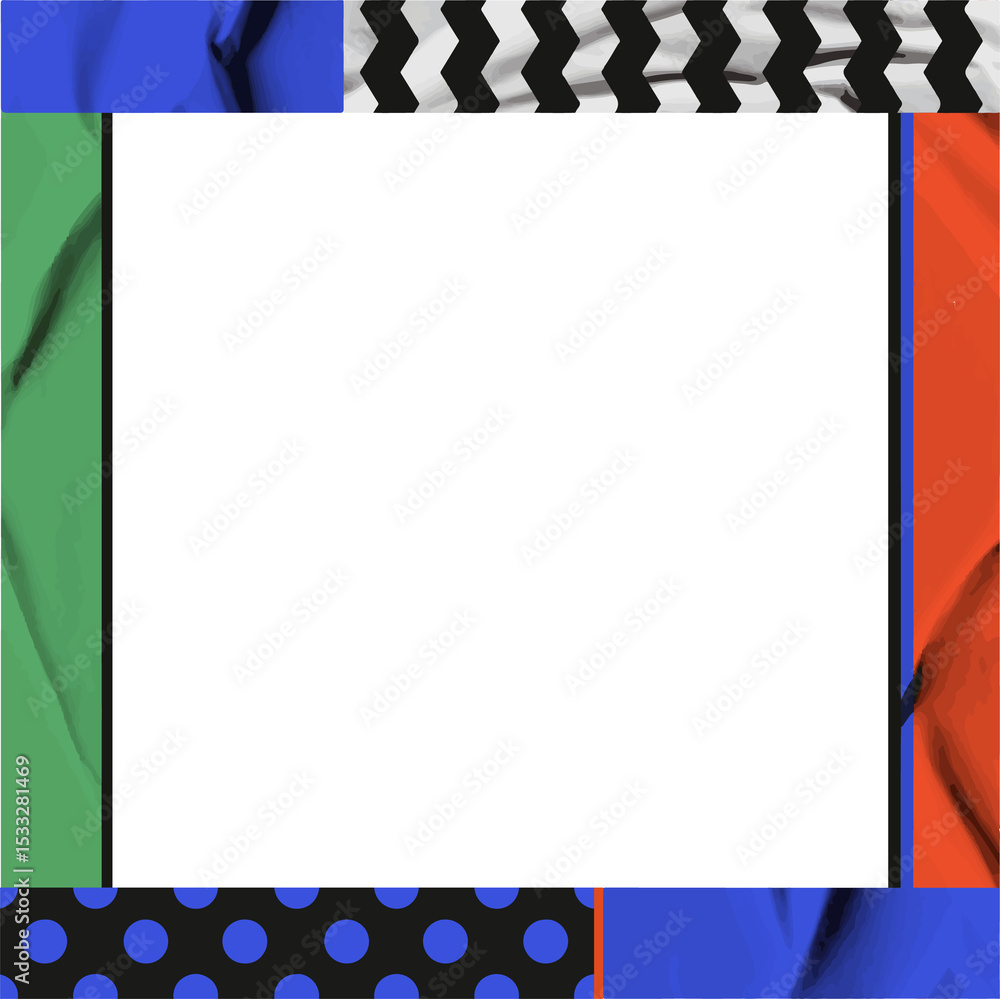 Poster flat design rectangular frame is showing panels with zigzag and circle patterns on transparent base