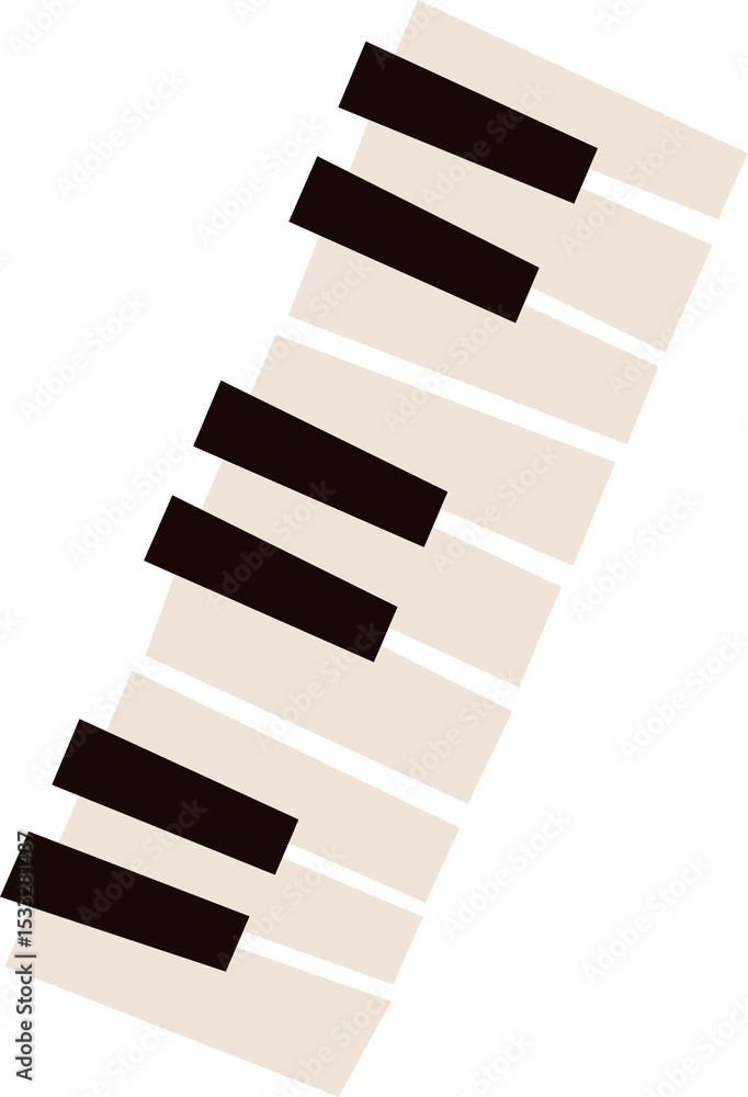 Aufkleber piano keys are floating in flat design with diagonal beige and brown bars on transparent background
