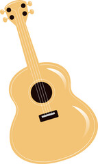 Stylized acoustic guitar is floating in vector form with transparent background and dark soundhole