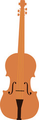 Flat vector showing orange string instrument with f-holes, tuning pegs, transparent background