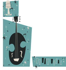 Stylized music icons are being displayed on transparent canvas showing retro mic, bass, piano keys