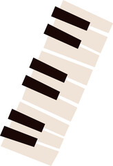 Piano keys are floating in flat design with diagonal beige and brown bars on transparent background