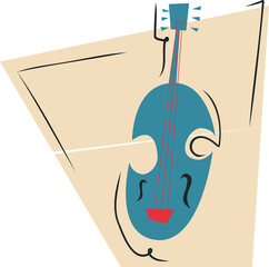 Stylized string instrument is floating on transparent background with red strings in flat design