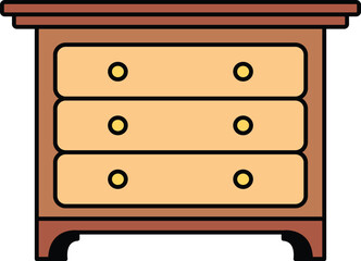 Wooden drawer cabinet with handles illustration