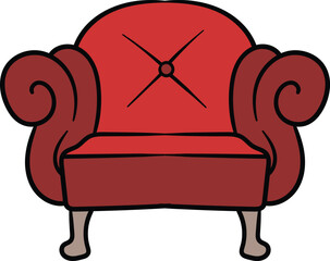 Red cushioned armchair with wood legs illustration