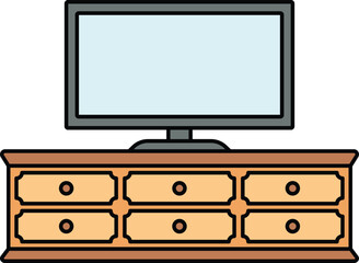 TV on wooden cabinet with drawers illustration