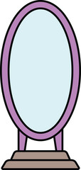 Oval standing mirror with wood base illustration