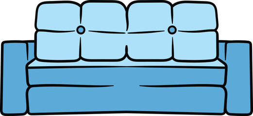 Blue soft sofa with buttoned cushions illustration