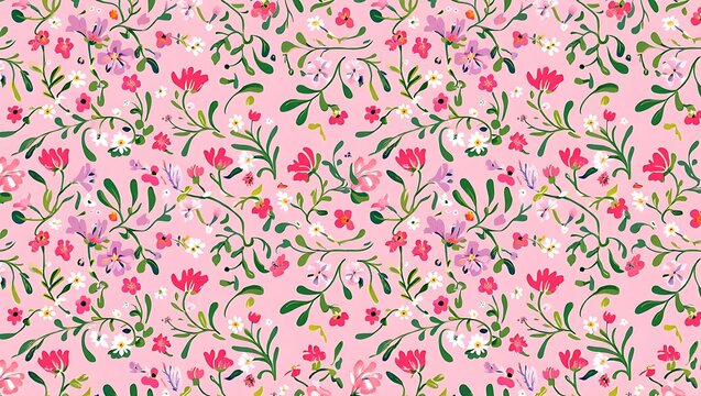Fototapeta Pretty Pink Floral Pattern Delicate Blooms and Lush Greenery