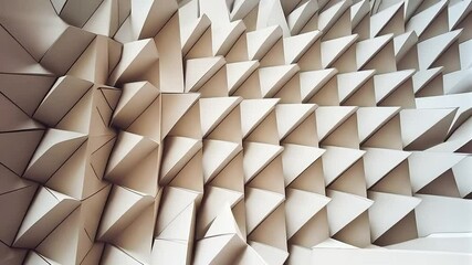 A seamless pan over a modern, undulating surface of geometric triangular shapes creating a minimalist abstract background - Powered by Adobe