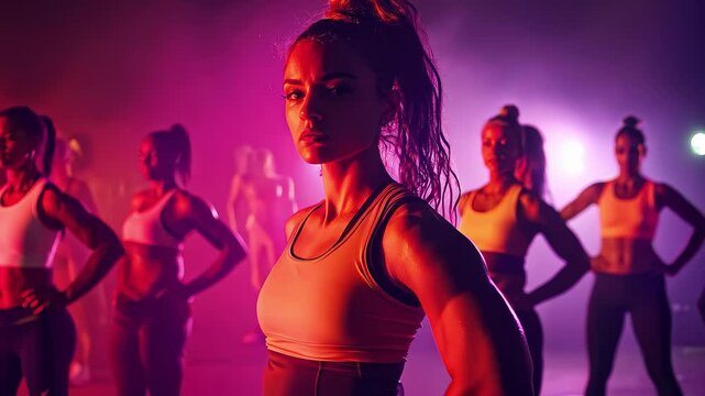 Dynamic Energetic Women's Fitness Team Training Scene