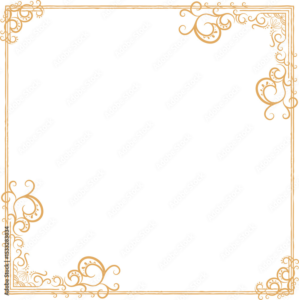 Poster golden frame border is floating on transparent background in flat design with filigree patterns