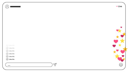 Live stream overlay is appearing as flat design on transparent background showing hearts and stars