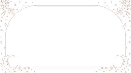 Fototapeta premium Featuring thin line art frame with sun icons moon faces stars orbit motifs on transparent backdrop