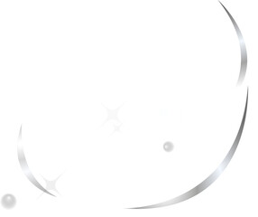 Abstract arc is forming in flat design with silver swooshes, starbursts, dots on transparent field